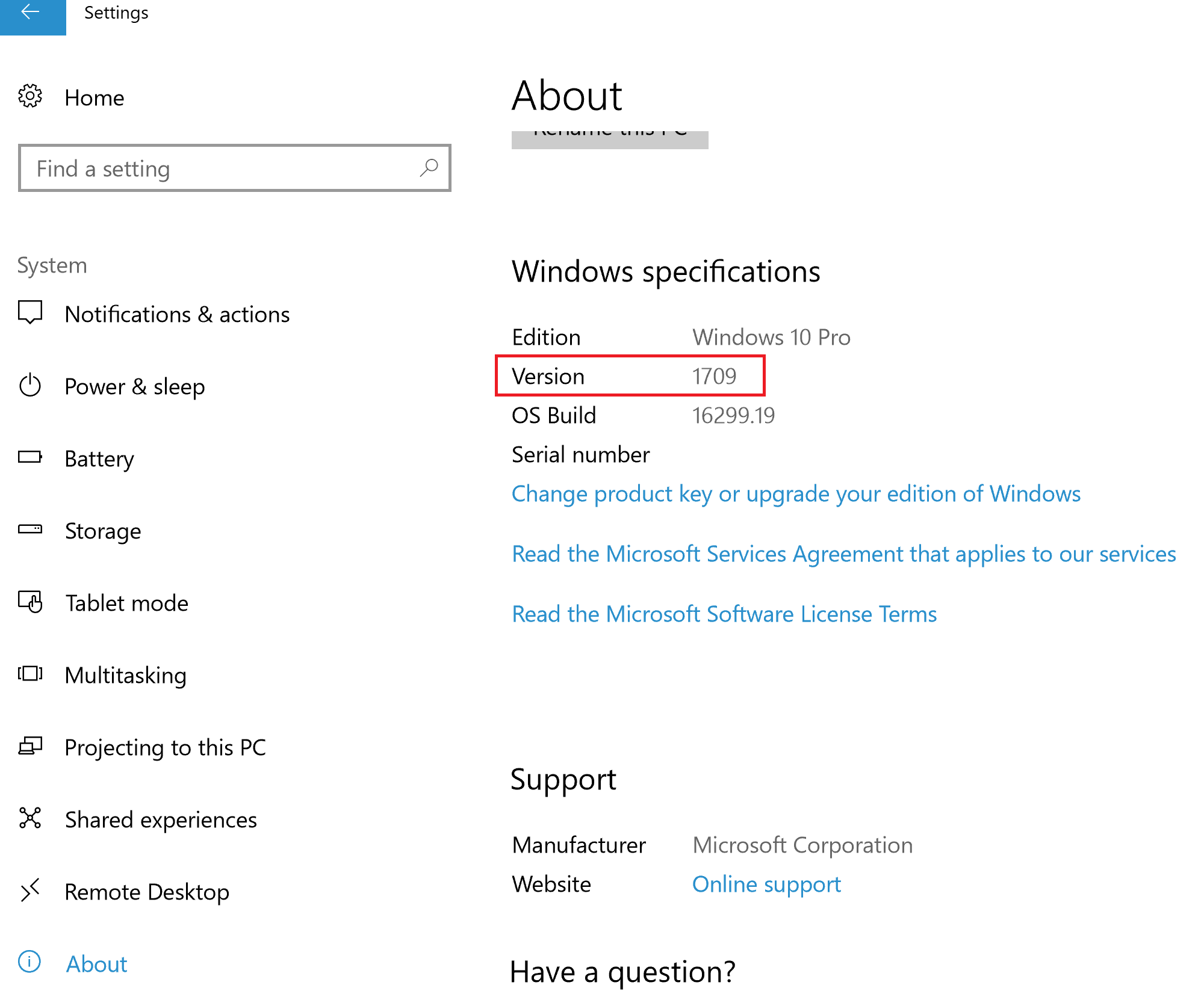 How to find out currently installed Windows Version (Fall Creators